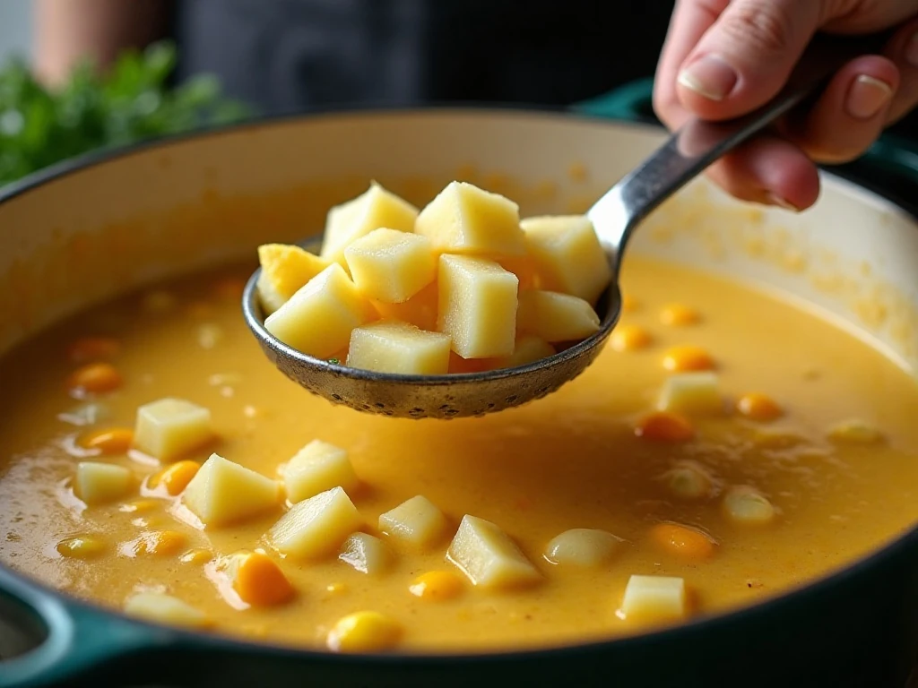 Mashing potatoes to thicken corn chowder in the slow cooker