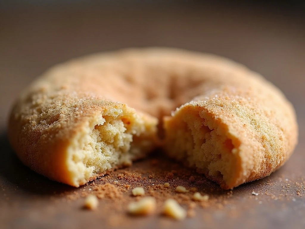 Close-up of the soft chewy center and cinnamon coating on a snickerdoodle