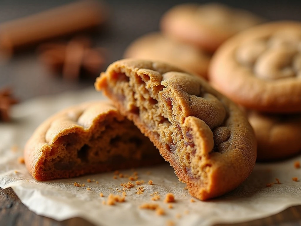 Close-up of the soft chewy center of a spice cookie