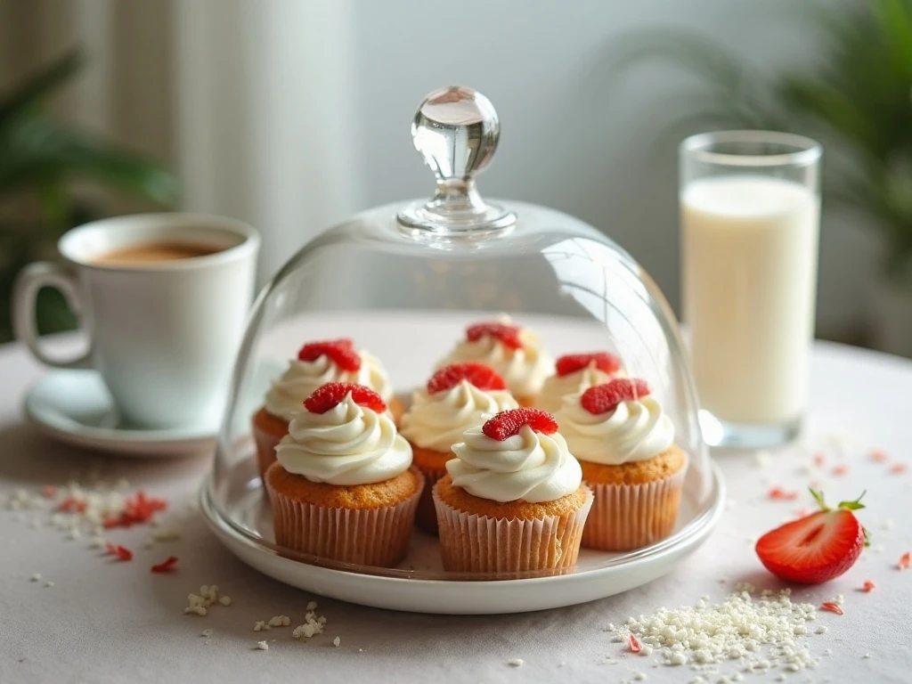 Frosted Sprite cupcakes served with coffee and milk