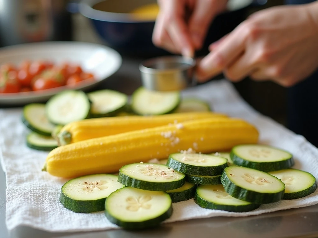 Salted squash slices drying before baking