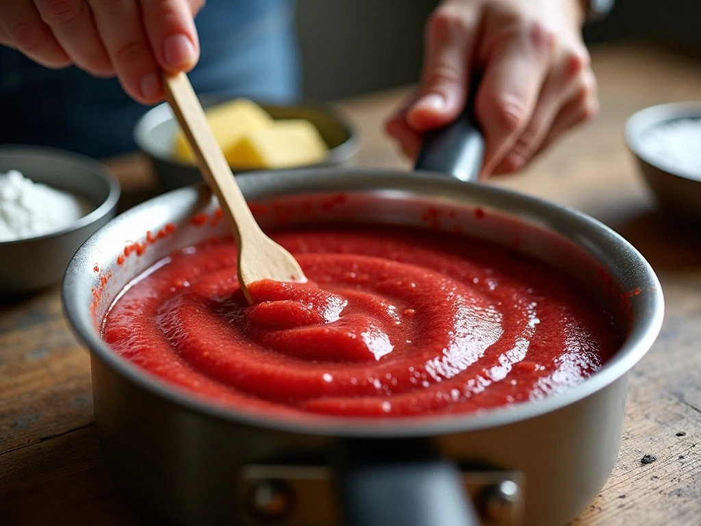 Reducing fresh strawberry puree for buttercream frosting