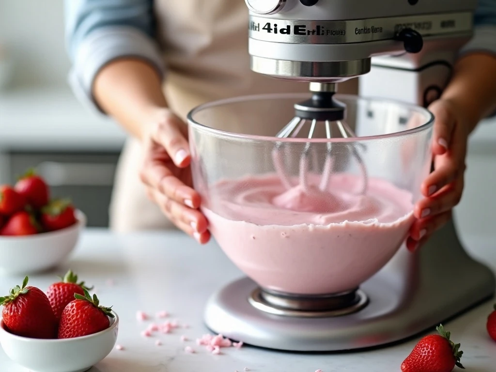 Whipped strawberry buttercream with reduced strawberry puree