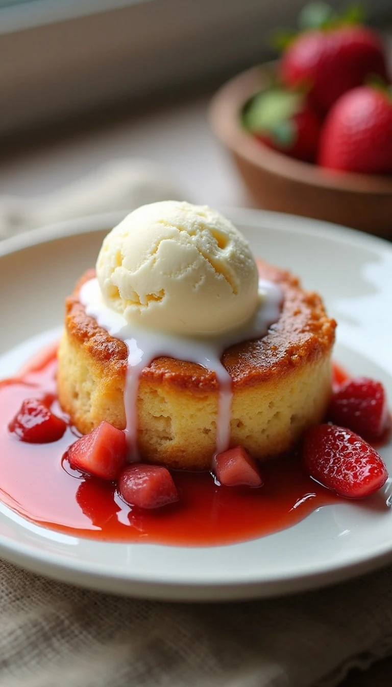 Easy Strawberry Rhubarb Pudding Cake Recipe