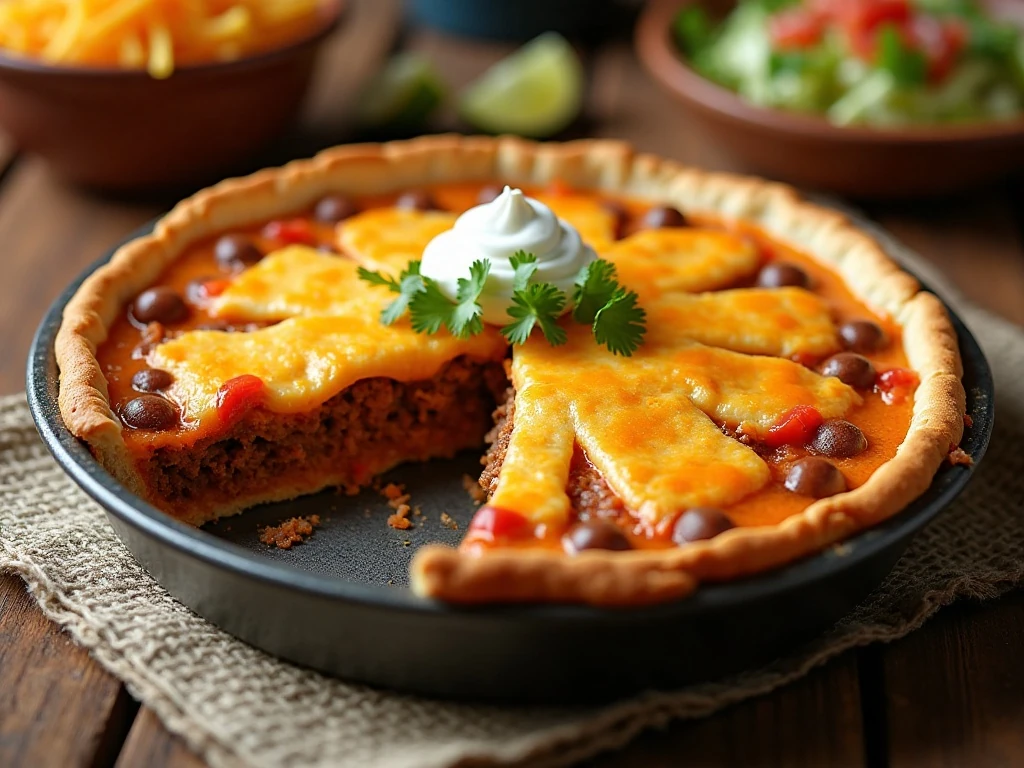 Golden crescent-crust taco pie served with fresh taco toppings