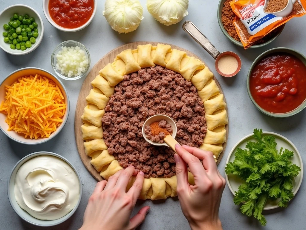 Ingredients for easy taco pie arranged for cooking