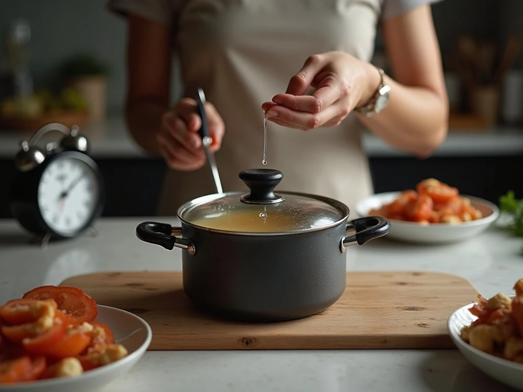 Covered saucepan resting while Minute Rice absorbs liquid