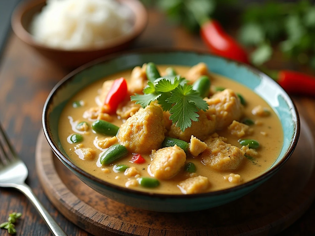 Thai green chicken curry served with jasmine rice