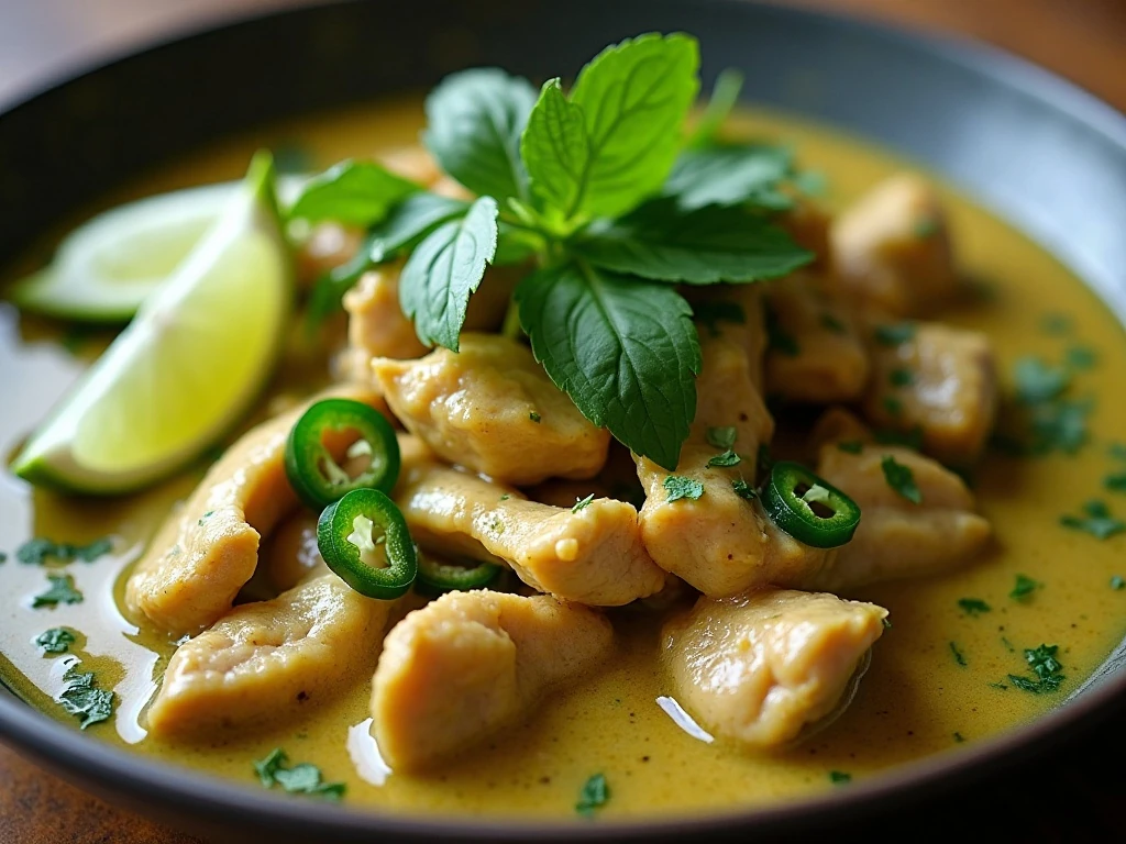 Thai green curry finished with herbs and lime