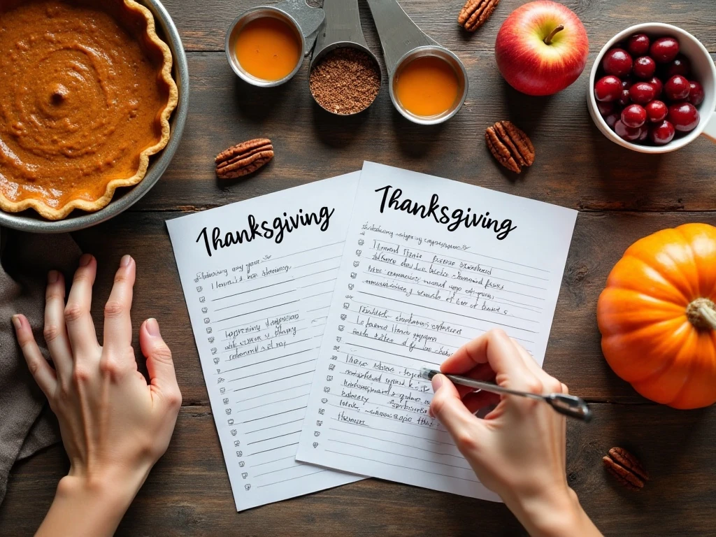 Planning ingredients and recipes for a Thanksgiving dessert menu