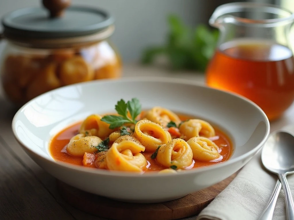 Tortellini soup ready for storage and reheating