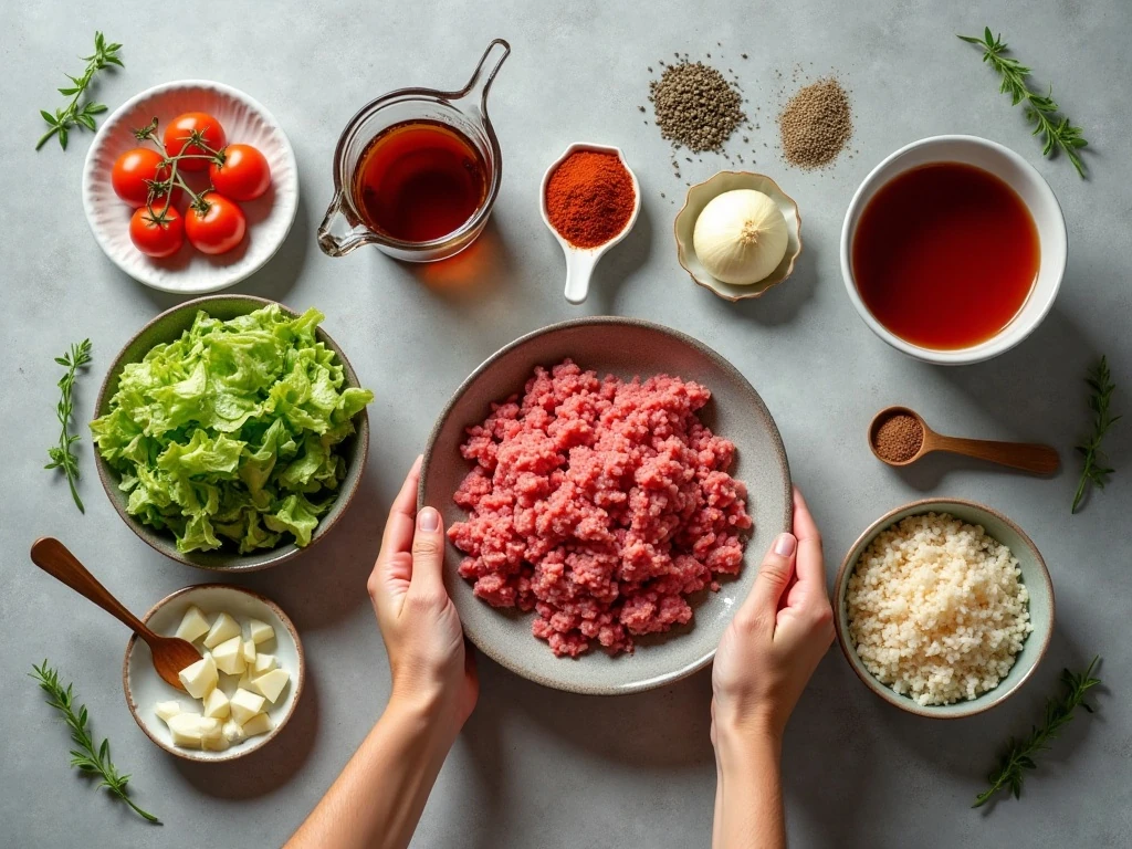 Ingredients for homemade unstuffed cabbage rolls