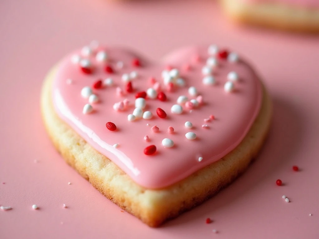 Close-up of a soft Valentine's Day cookie with sharp edges