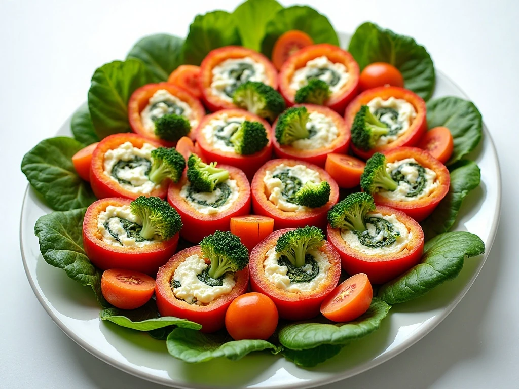 Colorful veggie pinwheels arranged on a serving platter