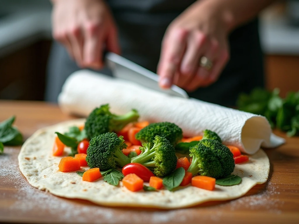 Finely chopped vegetables prepared for tortilla pinwheels