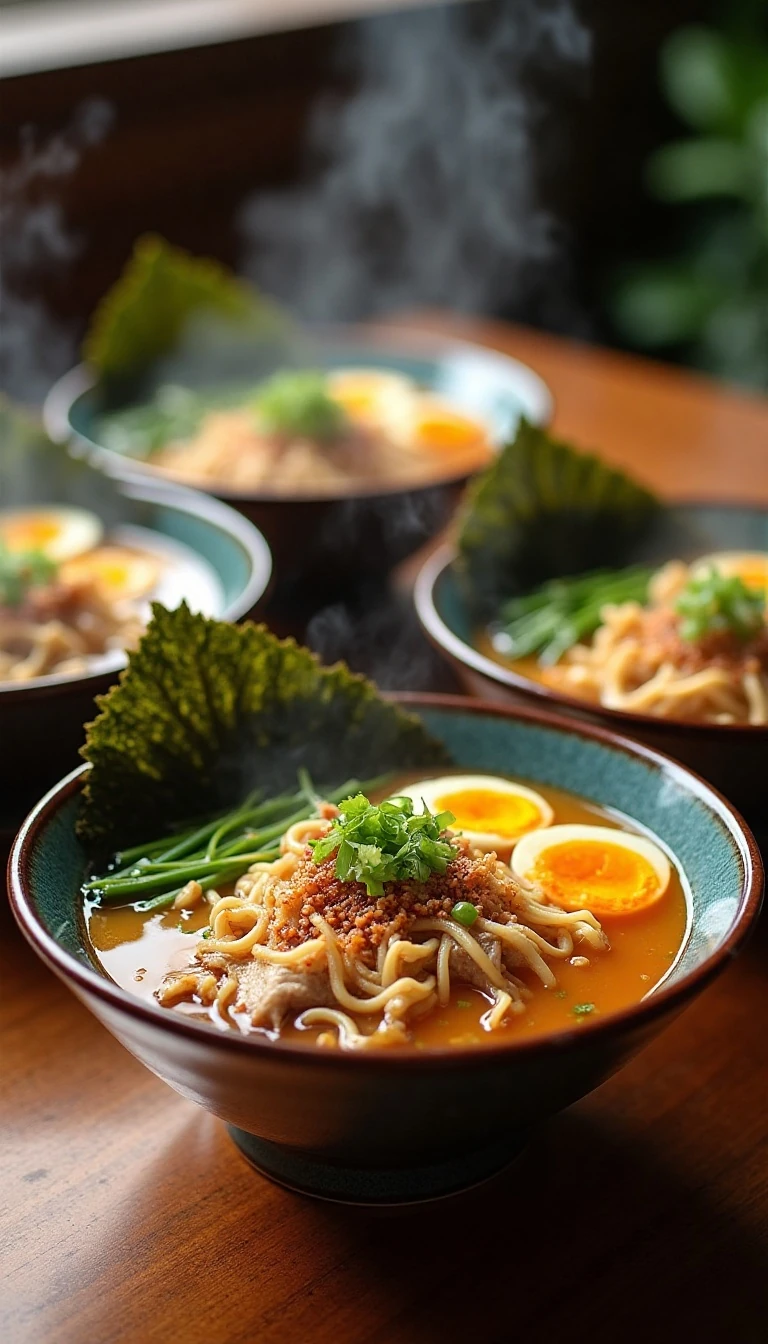 Easy Weeknight Ramen Bowl Recipe with Chicken, Greens, and Jammy Eggs