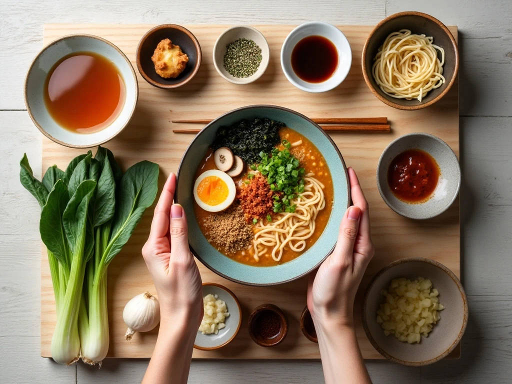 Ingredients for an easy weeknight ramen bowl recipe