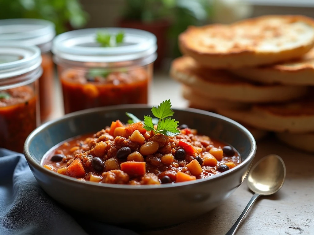 Hearty crockpot chili served fresh with portions ready for storage