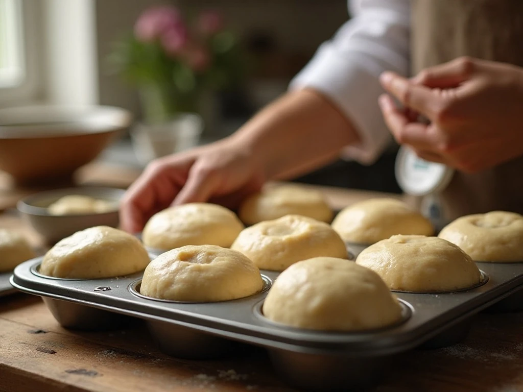 Puffy muffin tin roll dough ready to bake
