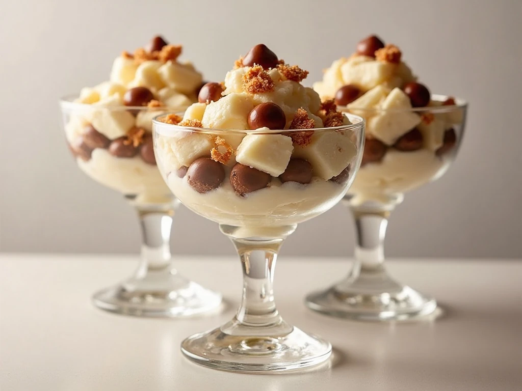 Individual cups of chilled Snickers salad ready to serve