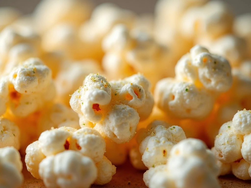 Close-up of ranch seasoning coating crunchy popcorn