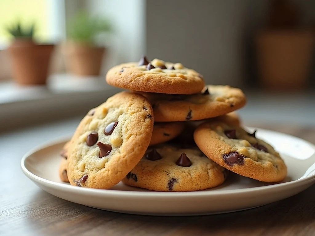 Stack of soft egg-free dairy-free chocolate chip cookies