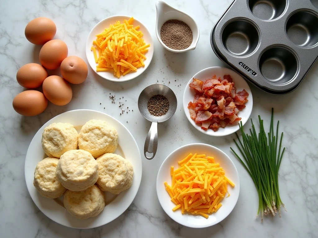 Ingredients for easy egg in a biscuit cups