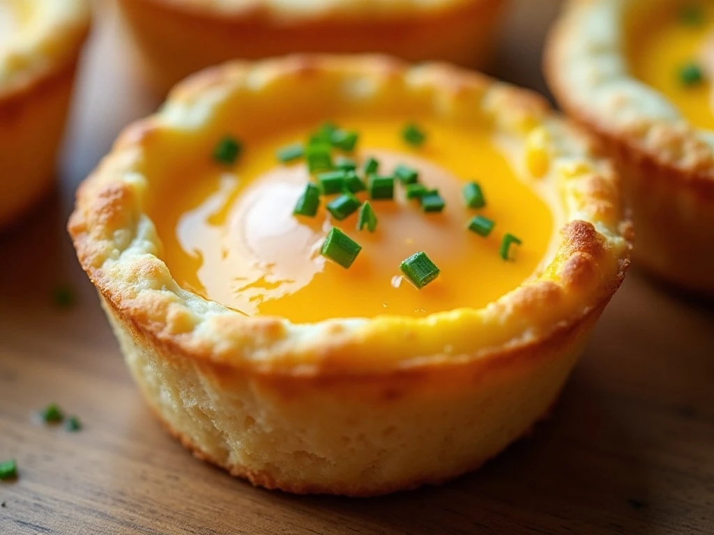 Biscuit egg cup garnished with cheddar and fresh chives