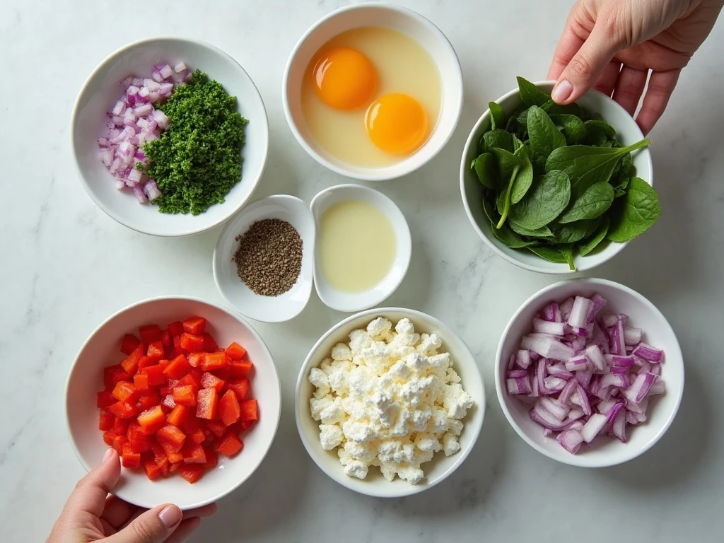 Ingredients for healthy spinach and feta egg muffin cups