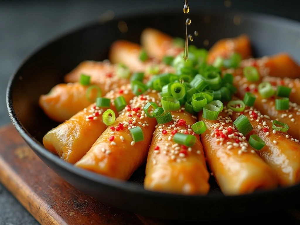 Sesame seeds and green onions topping an egg roll bowl