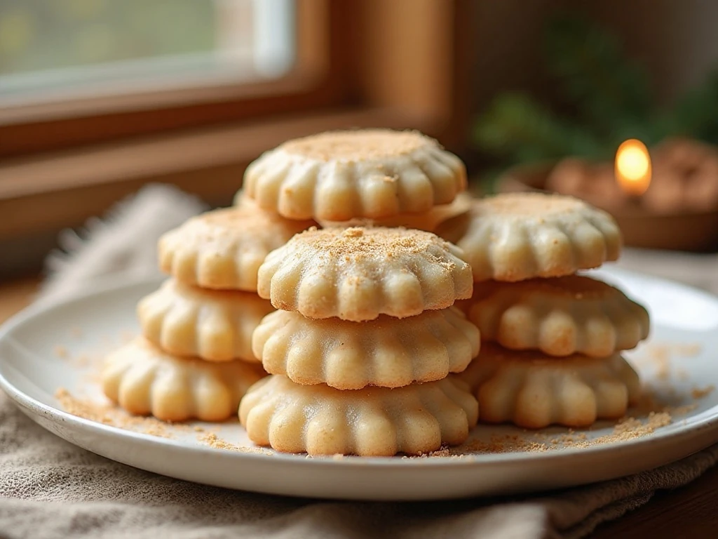 Stack of soft-baked eggnog cookies with glaze and nutmeg