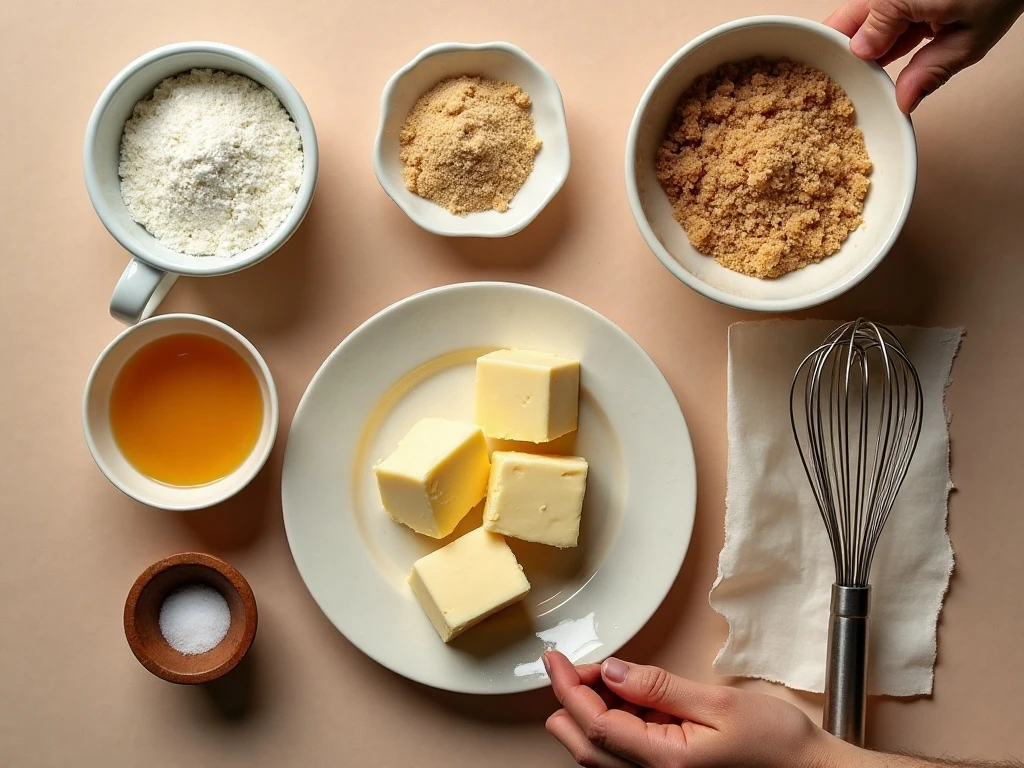 Ingredients for easy soft-baked eggnog cookies