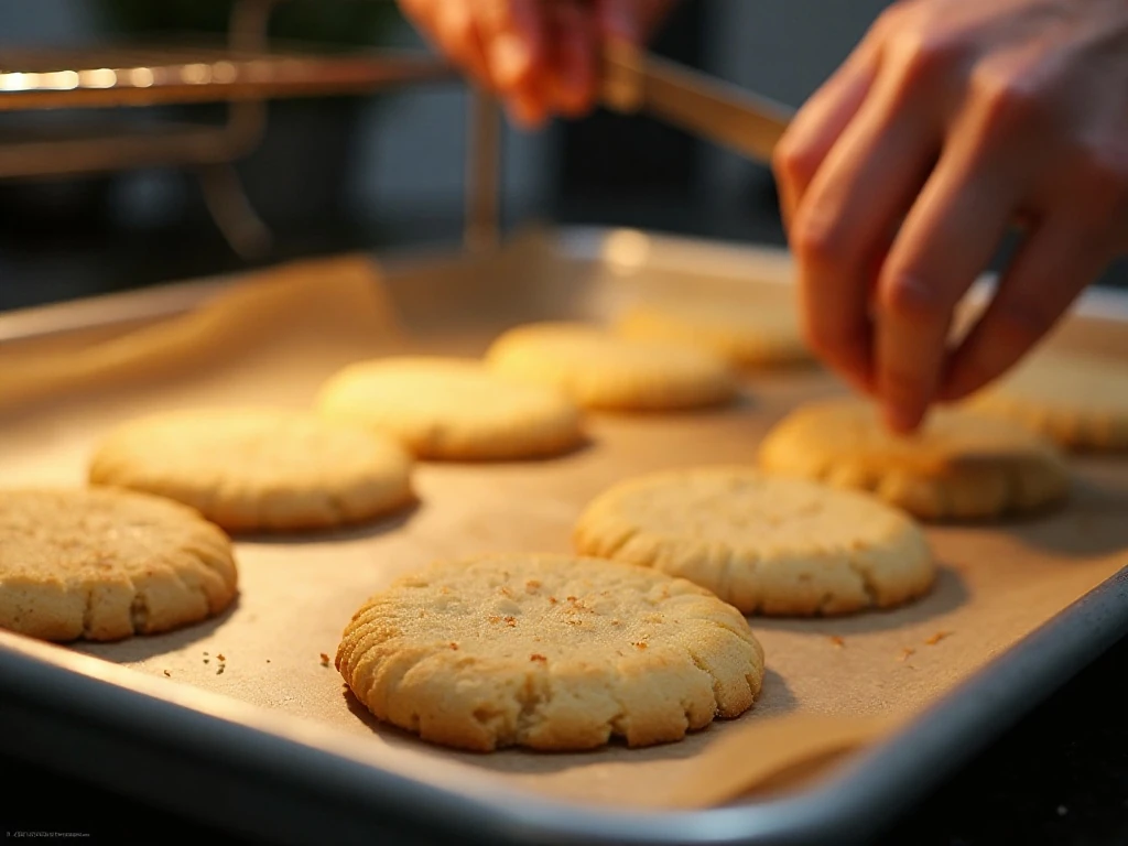 Freshly baked soft eggnog cookies cooling on a baking sheet