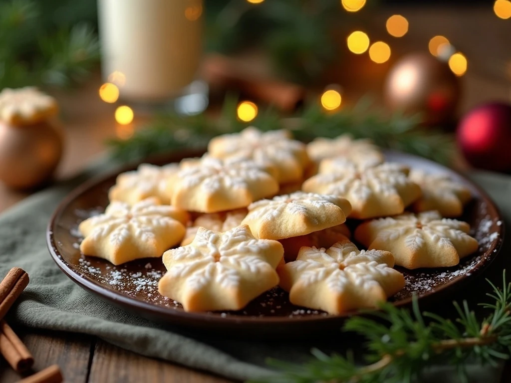 Festive platter of homemade eggnog cookies with nutmeg glaze
