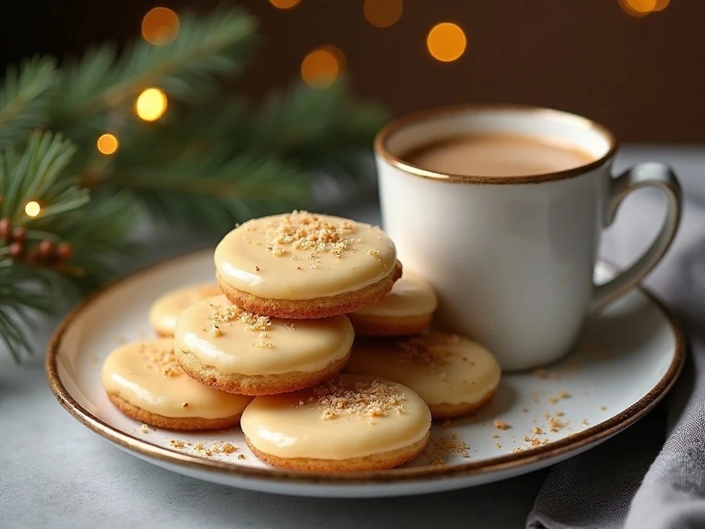 Glazed eggnog cookies served with coffee and eggnog