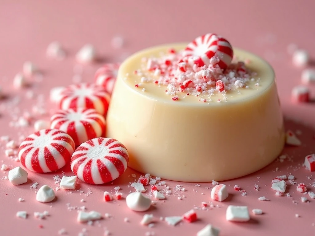 Crushed peppermint candy ready to garnish eggnog custard
