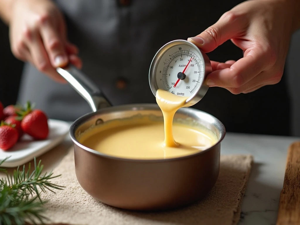 Cooking eggnog fudge mixture to the soft-ball stage