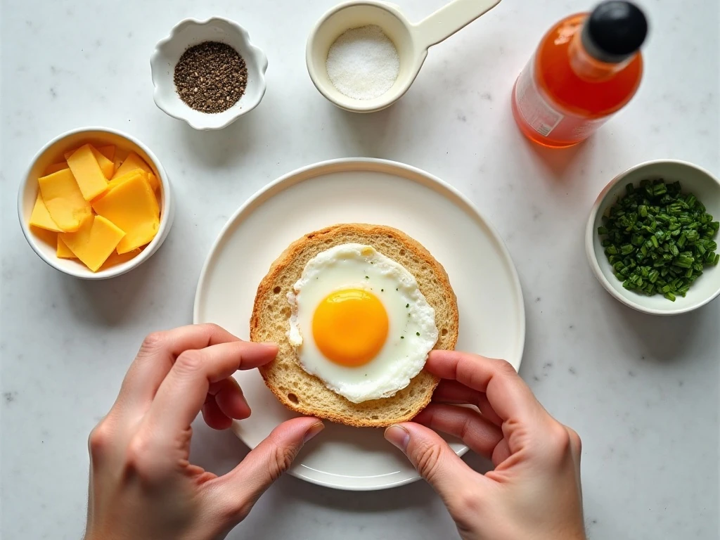Ingredients for an egg and cheese breakfast sandwich