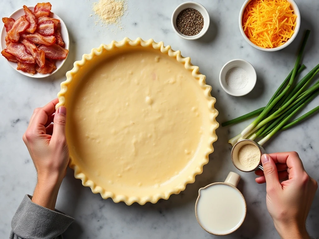 Ingredients for Canadian bacon and Swiss cheese Eggs Benedict quiche