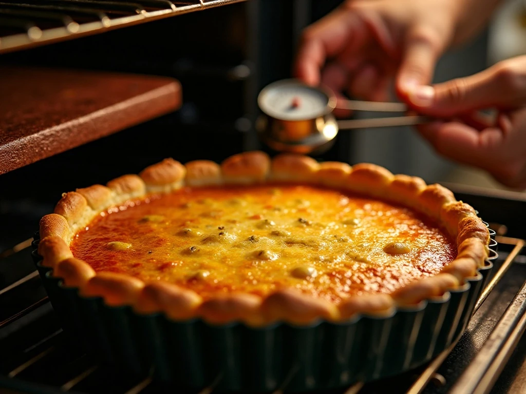 Quiche baking until the center is nearly set