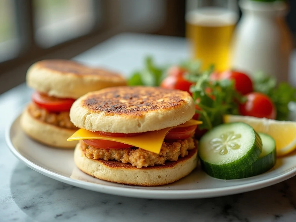 English muffin tuna melts served with fresh vegetables