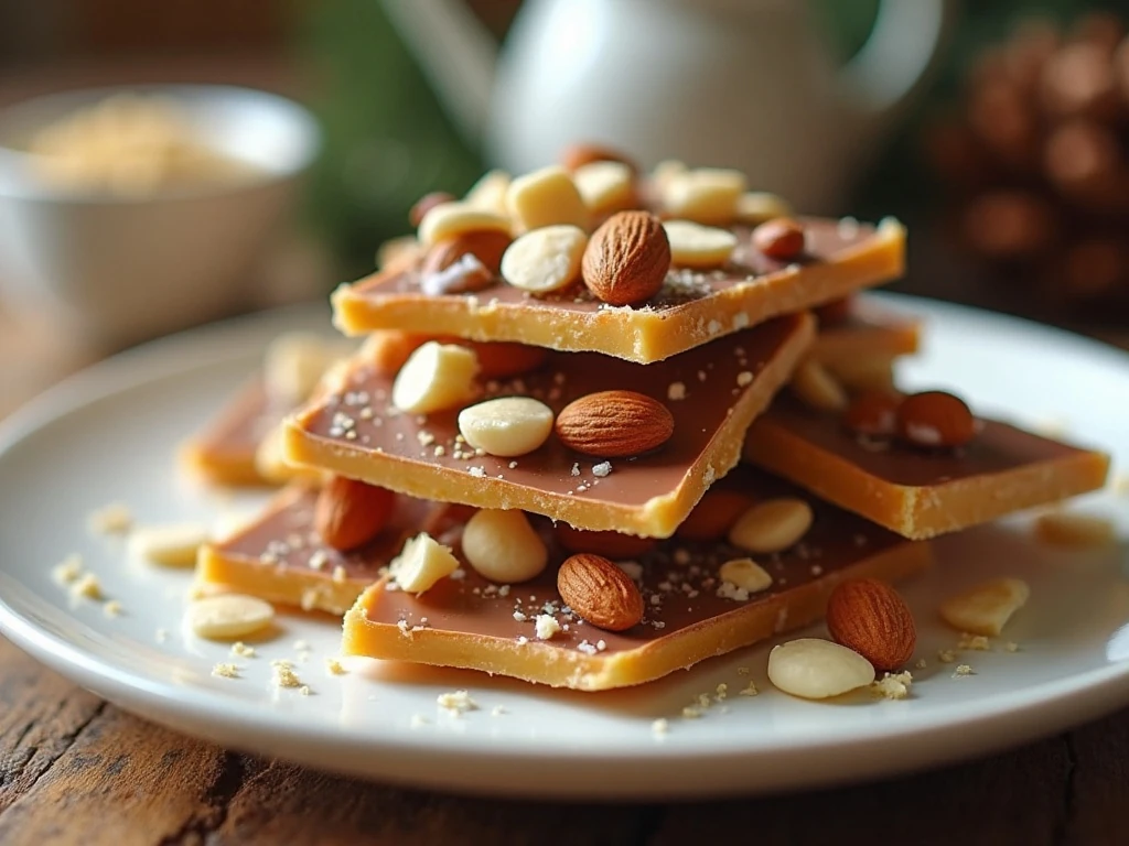 Crunchy homemade English toffee pieces with chocolate and almonds