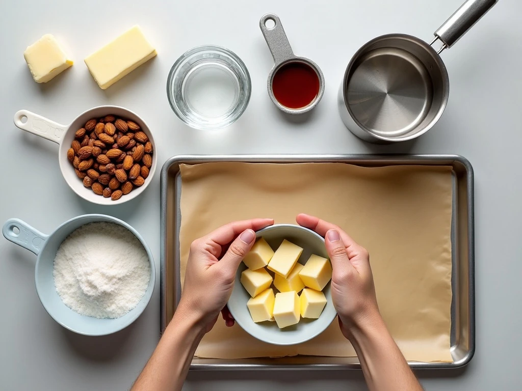 Ingredients and equipment for homemade English toffee
