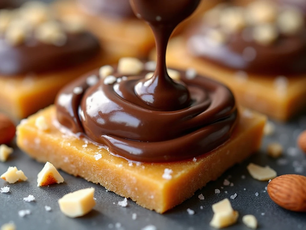 Chocolate and chopped almonds topping English toffee