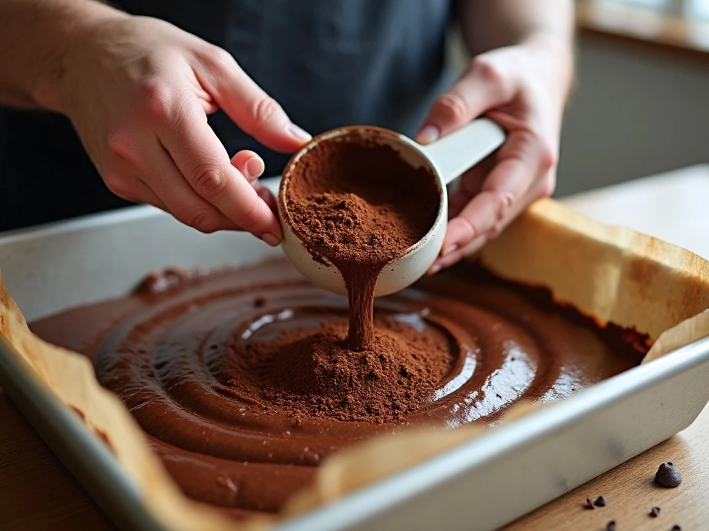 Folding espresso brownie batter before baking