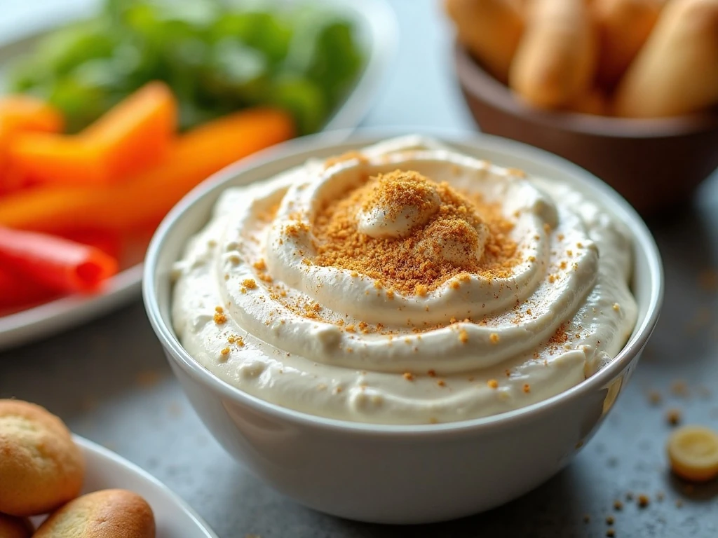 Covered everything bagel dip prepared for chilling