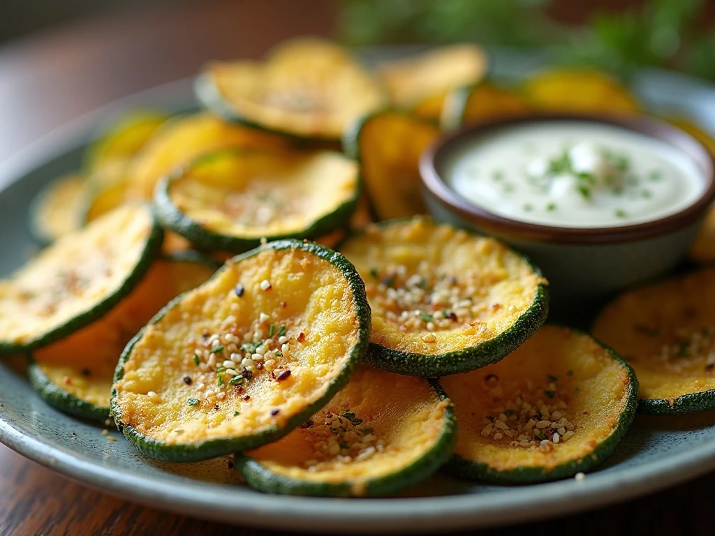 Everything bagel zucchini chips with creamy herb dip