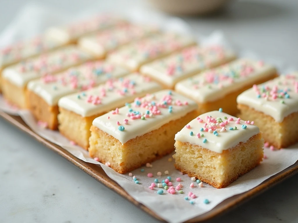 Neatly sliced frosted sugar cookie bars ready to serve