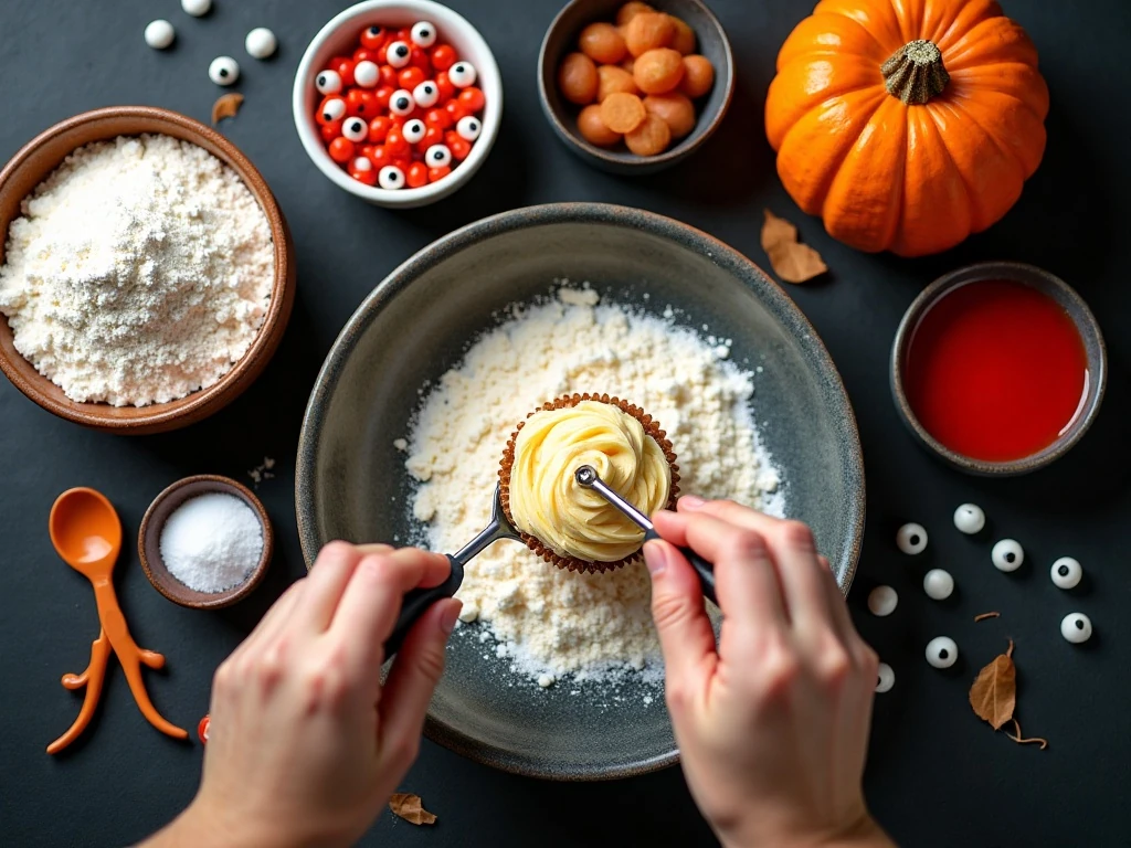 Ingredients for Halloween spooky eyeball cupcakes