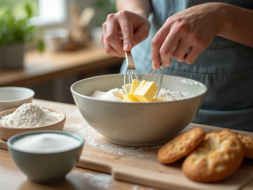 Creaming butter and sugar for homemade butter cake